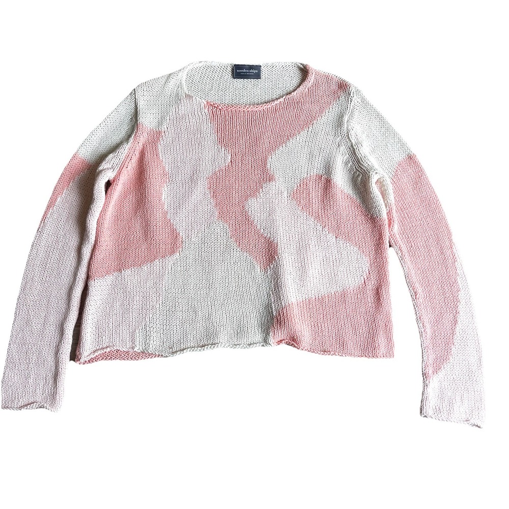 Wooden Ships XS Oversized Lightweight Sweater Pink Ivory Boho Coastal $148